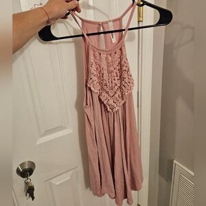 Pink Lace Detail Tank Top